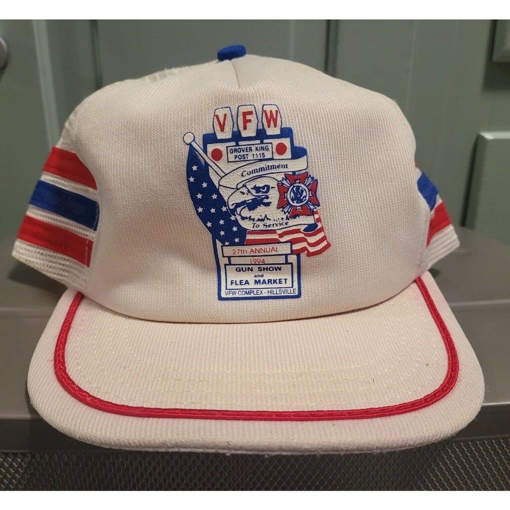 VTG 3 Stripes Gun Show & Flea Market VFW Snapback Trucker‎ Mesh Hat Cap